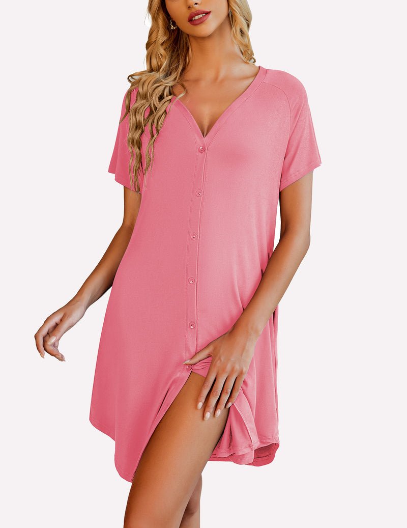 Casual V-Neck Button Down Nightgown (US Only)