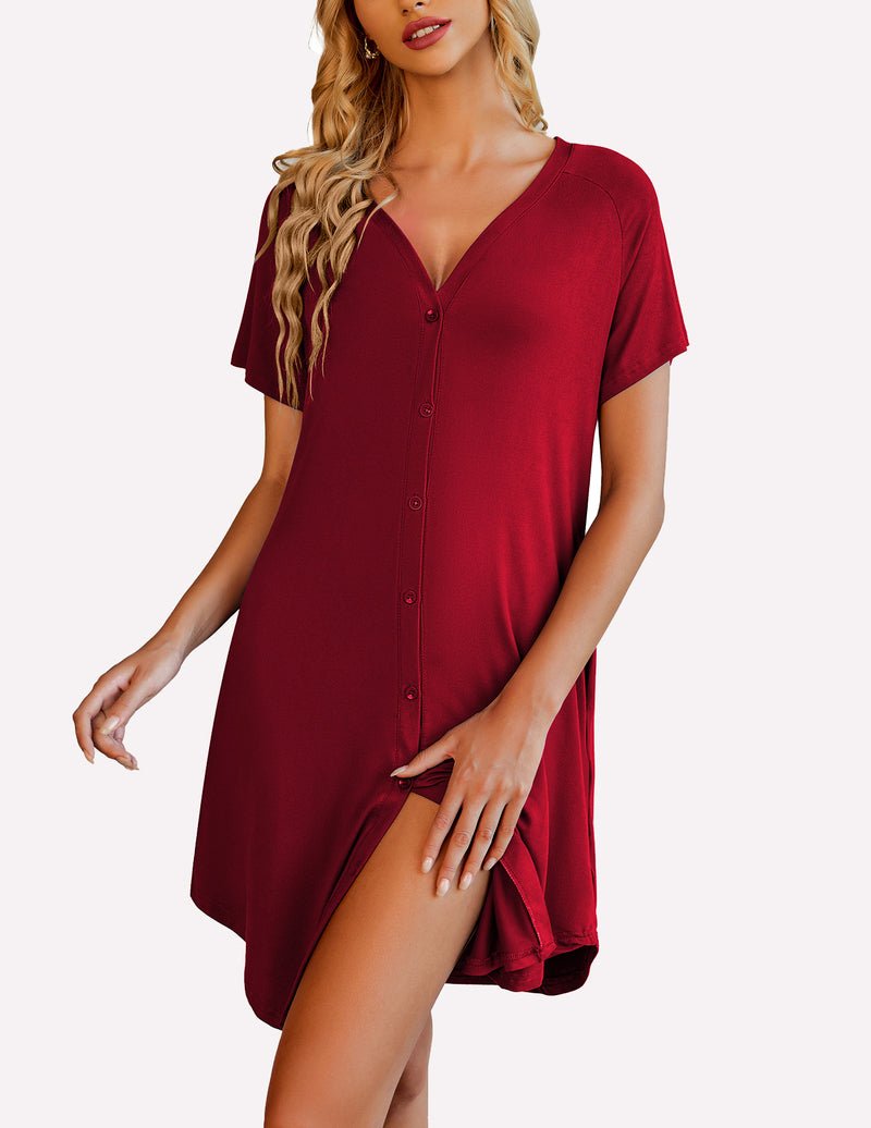 Casual V-Neck Button Down Nightgown (US Only)