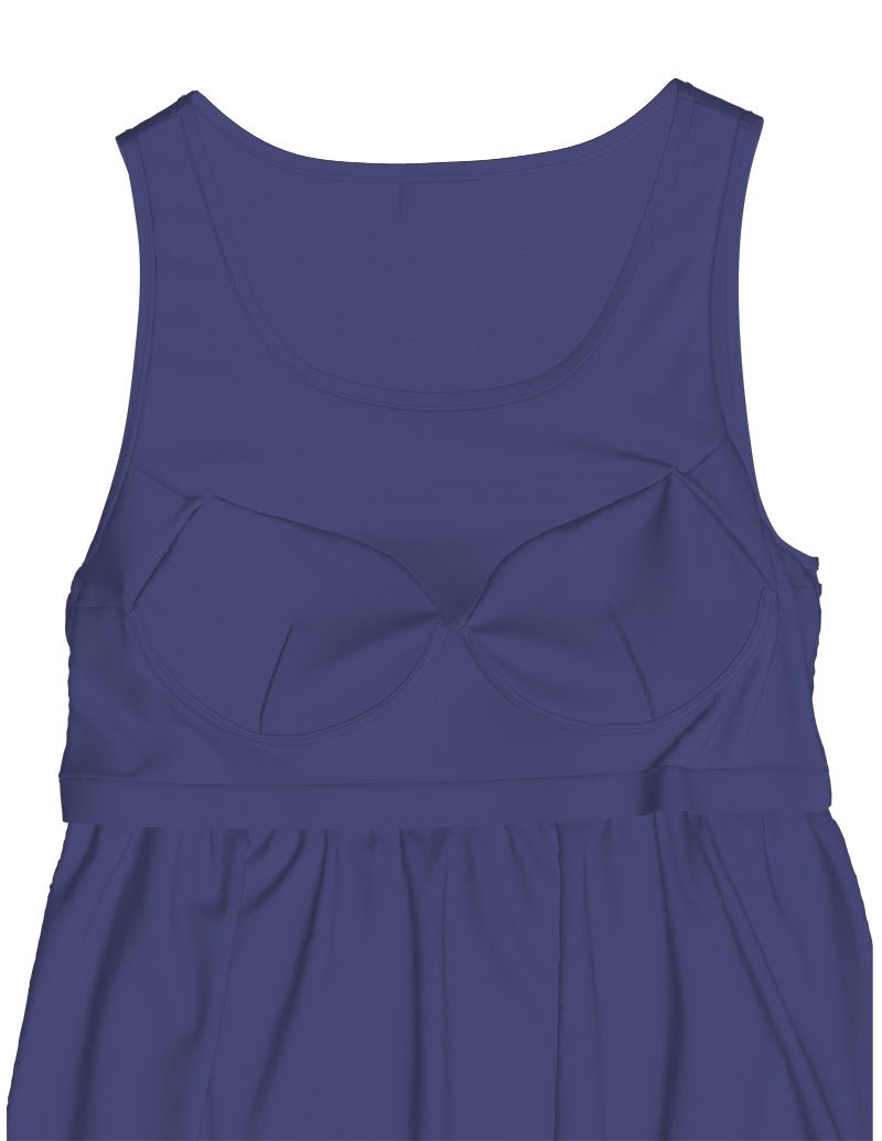 Purple built-in bra lounge cami with front seam and layered drape detail