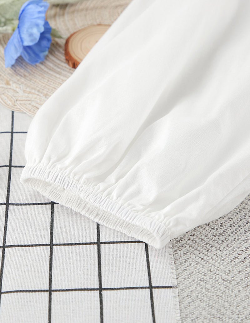 White cotton nightgown sleeve with elastic bubble cuff