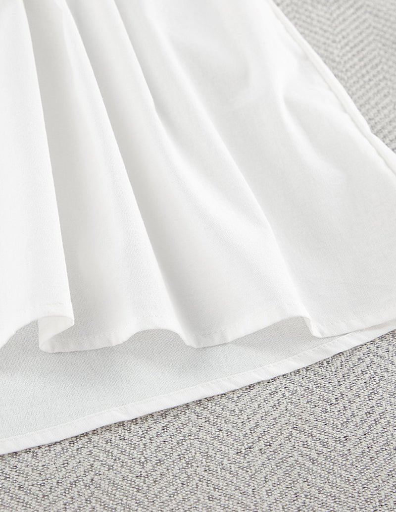 White cotton bubble-sleeve nightgown, gathered skirt hem
