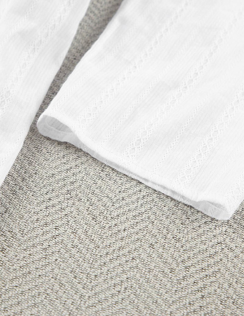 White cotton jacquard shorts hem with elastic gather and textured fabric