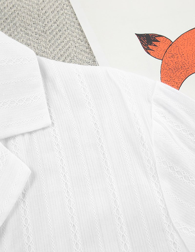 White jacquard cotton lounge set fabric with vertical stripe texture