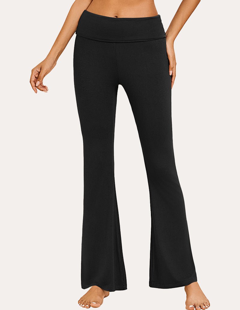 Black flare lounge pants with high waist and wide bell bottom