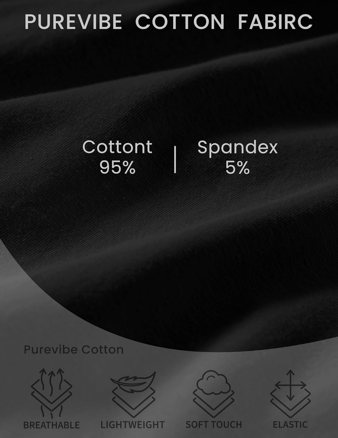 Black fabric close-up: 95% cotton, 5% spandex blend