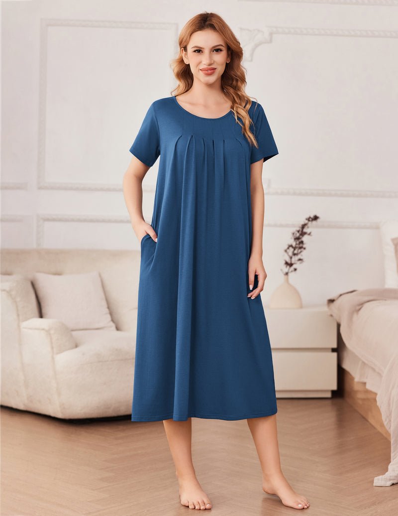 Ekouaer Plus Size Long House Dress Light Blue / L