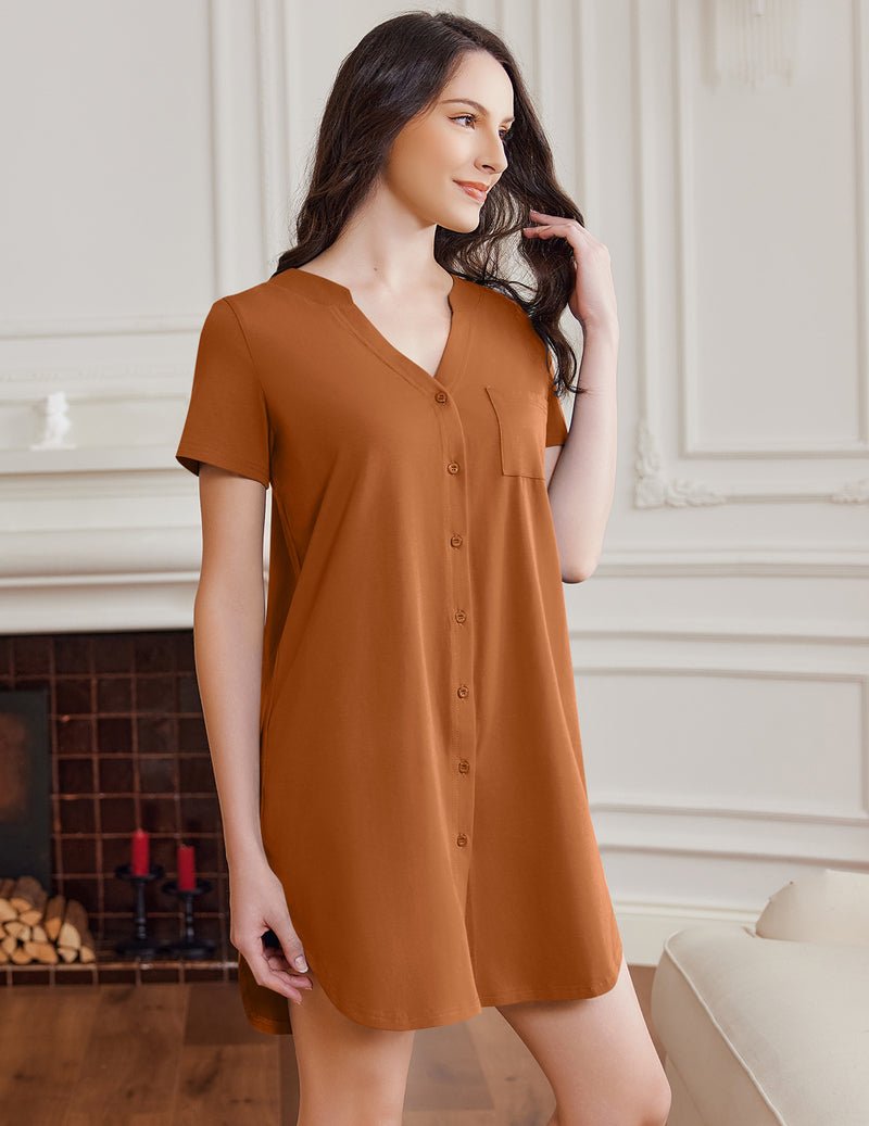 Ekouaer Cotton Button-Down Nightshirt Colorful Bow / S