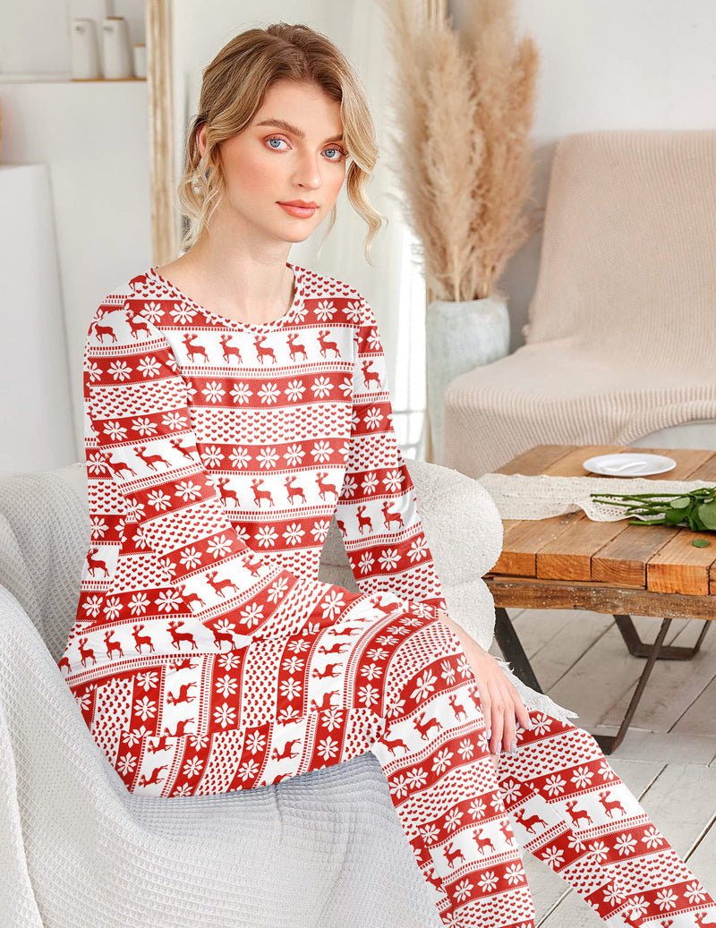 2-pack pajama set with long-sleeve red fair isle print top and matching jogger pants