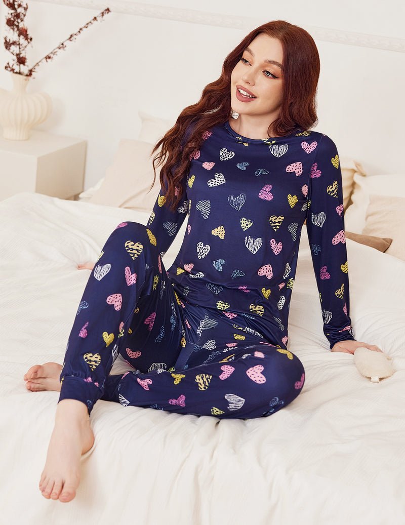 2-pack pajama set with long-sleeve navy heart print top and jogger pants