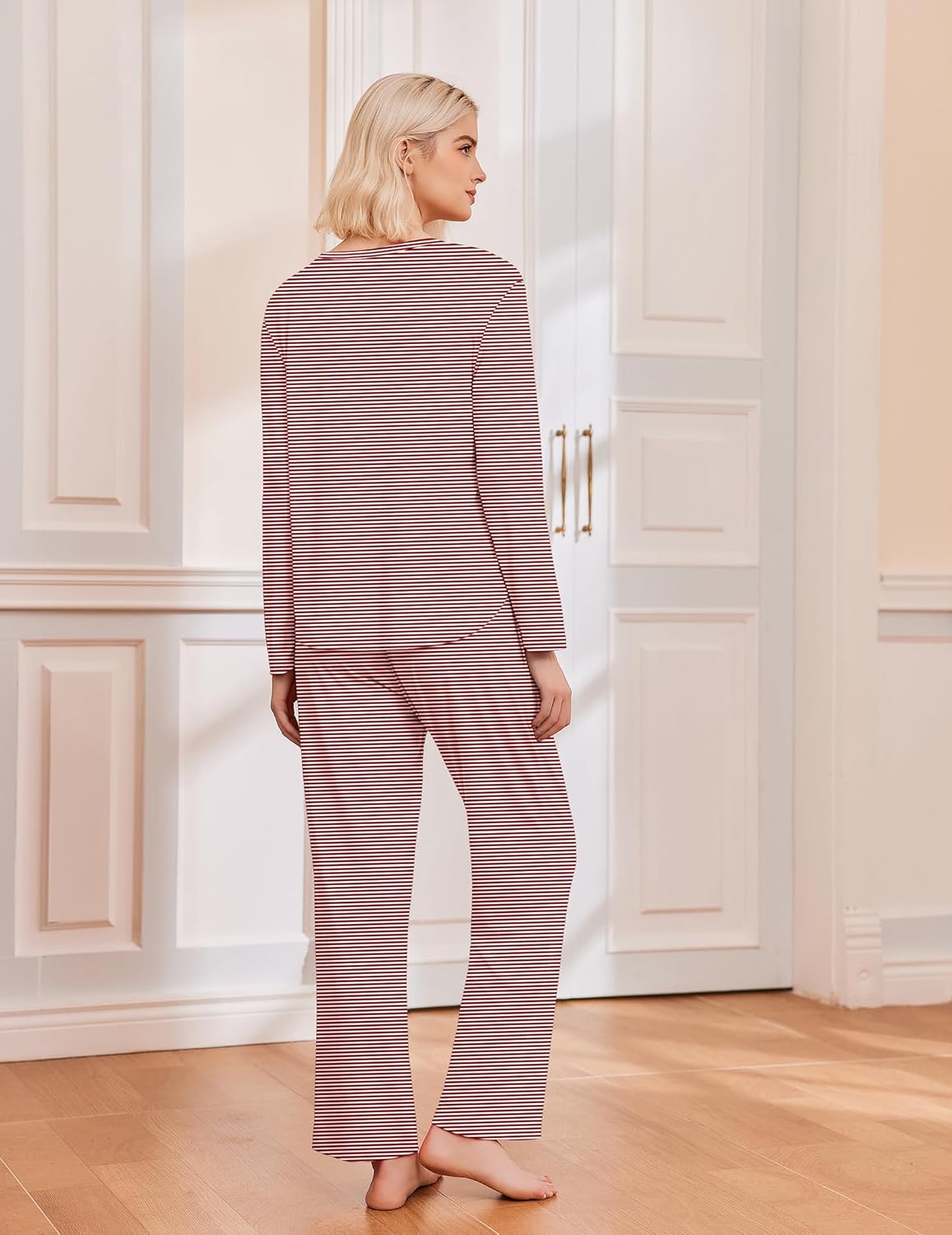 Red striped pajama set with long sleeves and matching long pants