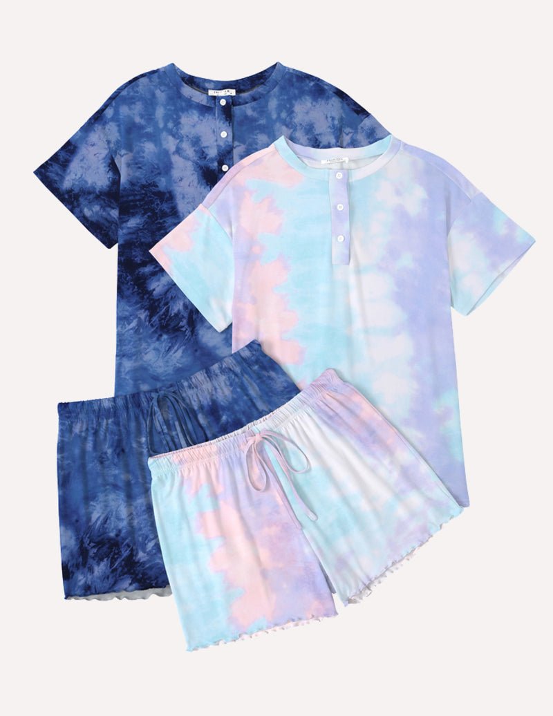Ekouaer 2 Pack Pajama Sets Short Sleeve Top with Shorts