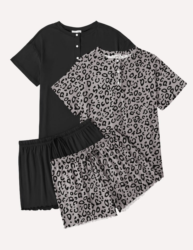 Ekouaer 2 Pack Pajama Sets Short Sleeve Top with Shorts