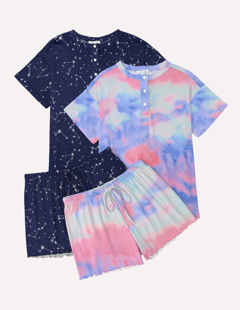 Ekouaer 2 Pack Pajama Sets Short Sleeve Top with Shorts