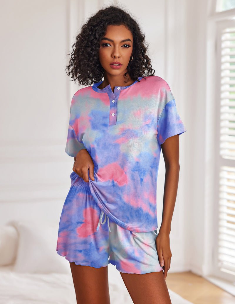 Ekouaer 2 Pack Pajama Sets Short Sleeve Top with Shorts