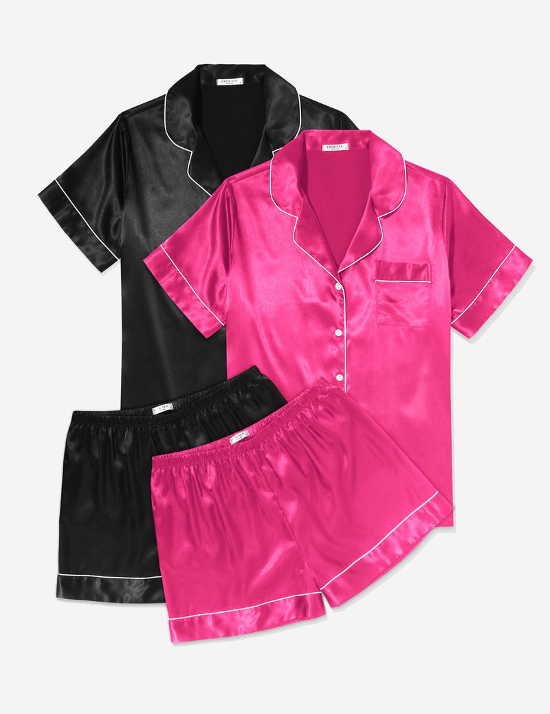 Ekouaer 2 Pack Pajama Sets Silk Satin Pj Lounge Set