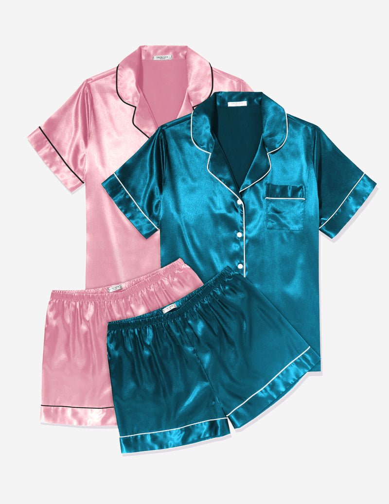 Ekouaer 2 Pack Pajama Sets Silk Satin Pj Lounge Set