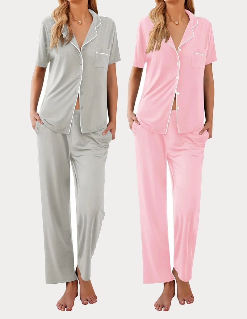 Ekouaer 2 Pack Pajamas Button Up Loungewear Cozy Sets