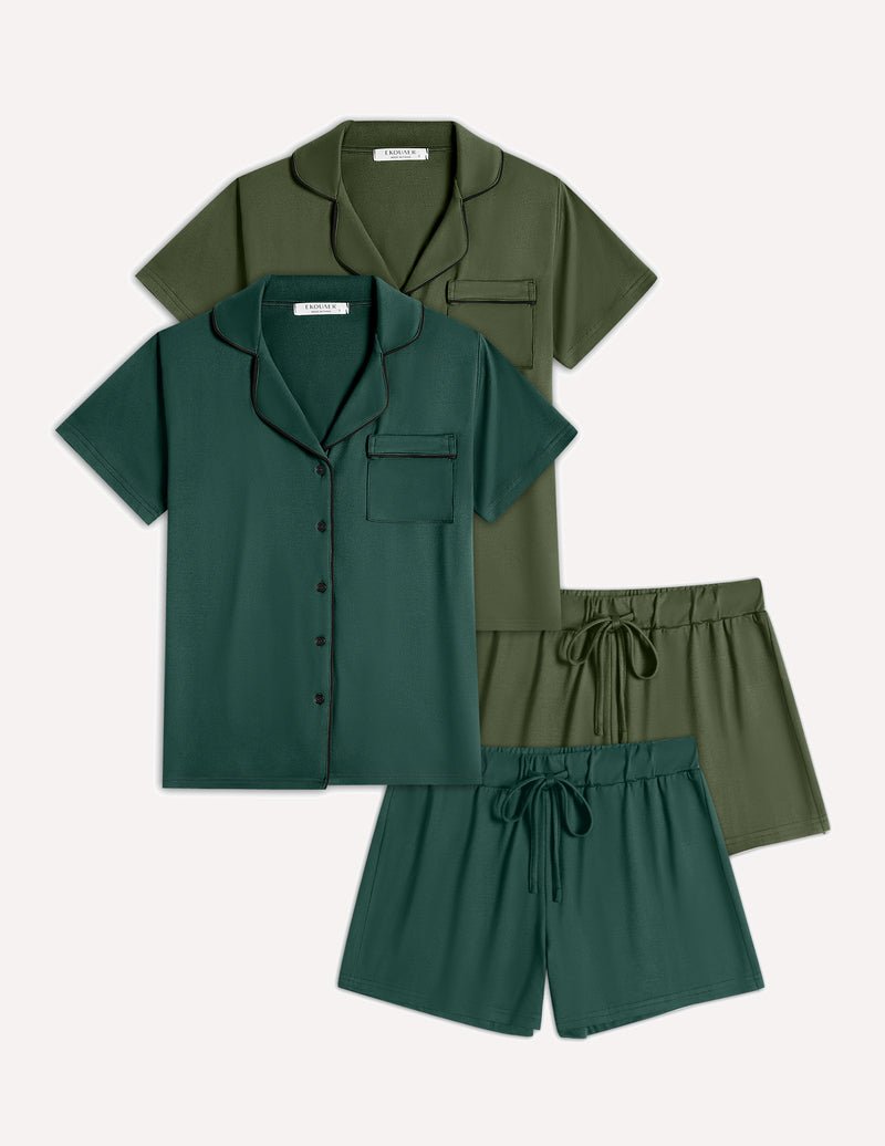 Ekouaer 2 Pack Pajamas Set Button Down Sleepwear