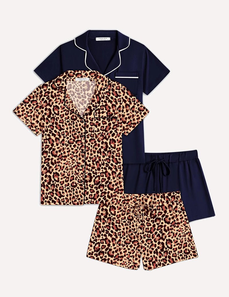 Ekouaer 2 Pack Pajamas Set Button Down Sleepwear