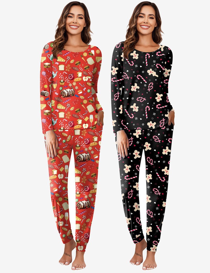 2-Pack Pyjamas: red gingerbread print long-sleeve top with matching pants