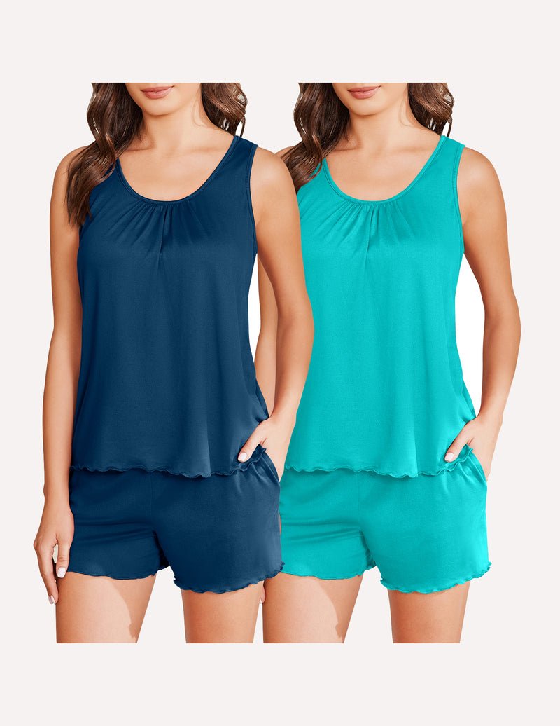 Ekouaer 2 Pack Pajamas Set Soft Pj Sets Tank Top and Shorts