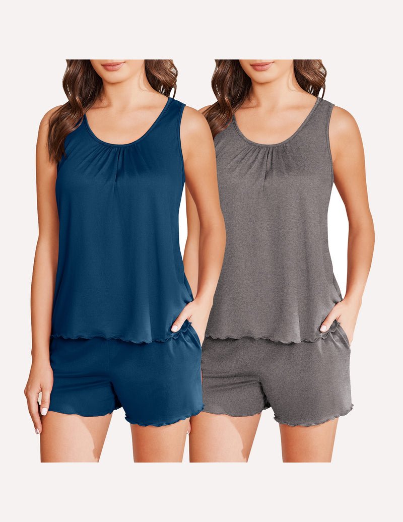 Ekouaer 2 Pack Pajamas Set Soft Pj Sets Tank Top and Shorts