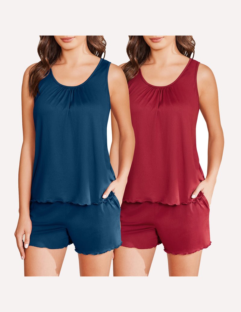 Ekouaer 2 Pack Pajamas Set Soft Pj Sets Tank Top and Shorts