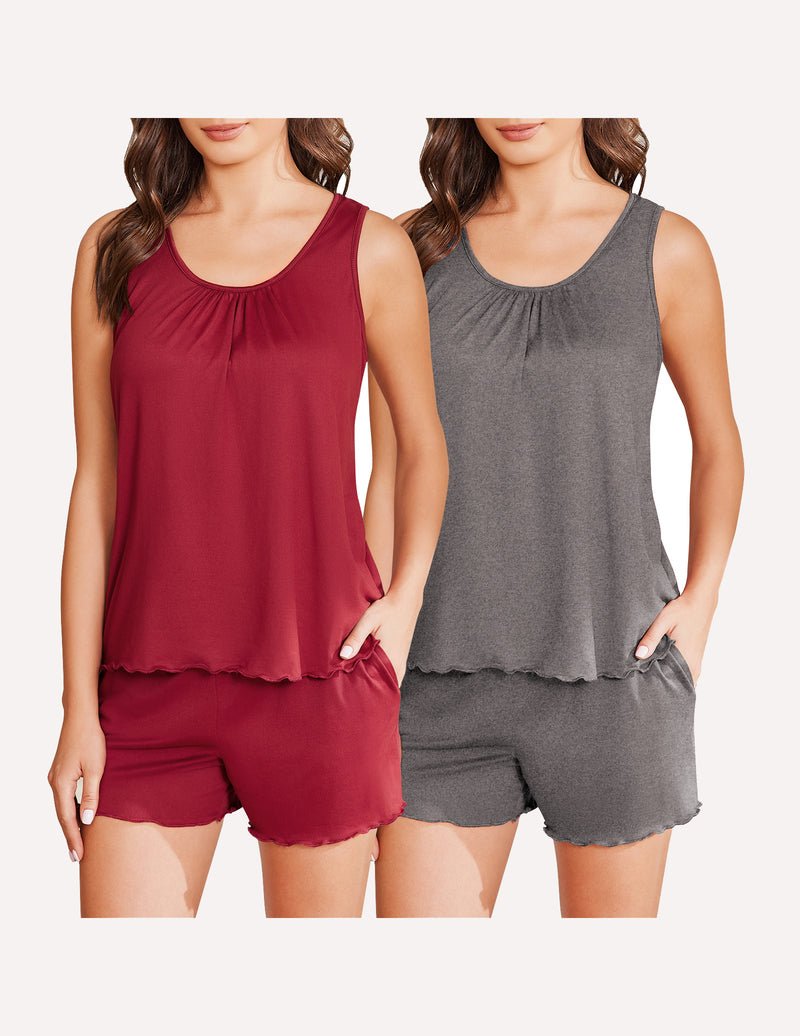 Ekouaer 2 Pack Pajamas Set Soft Pj Sets Tank Top and Shorts