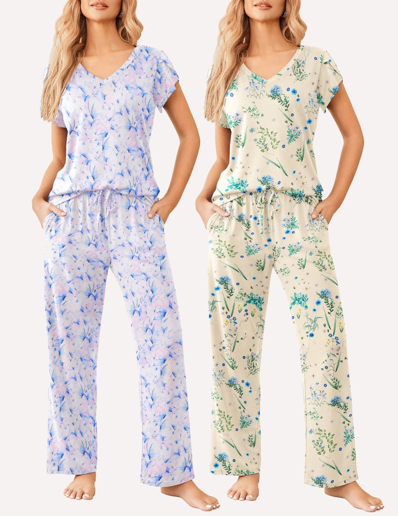 Ekouaer 2 Pack Pajamas Sleepwear Lounge Sets (US Only)