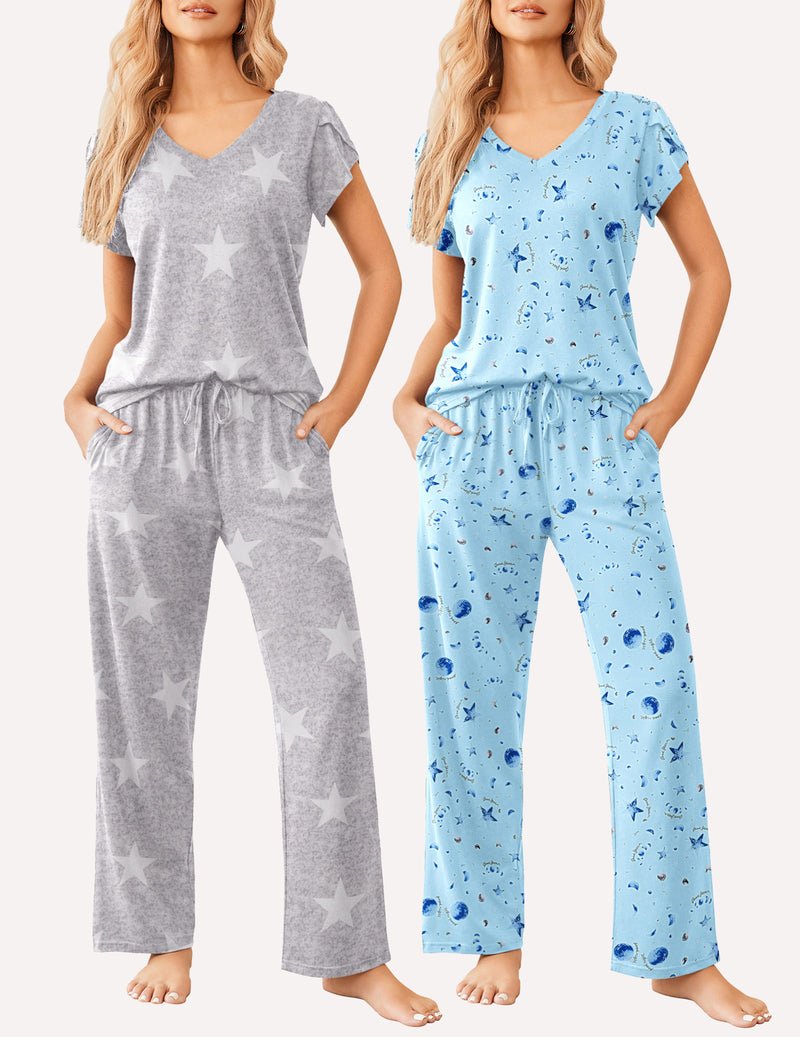 Ekouaer 2 Pack Pajamas Sleepwear Lounge Sets (US Only)