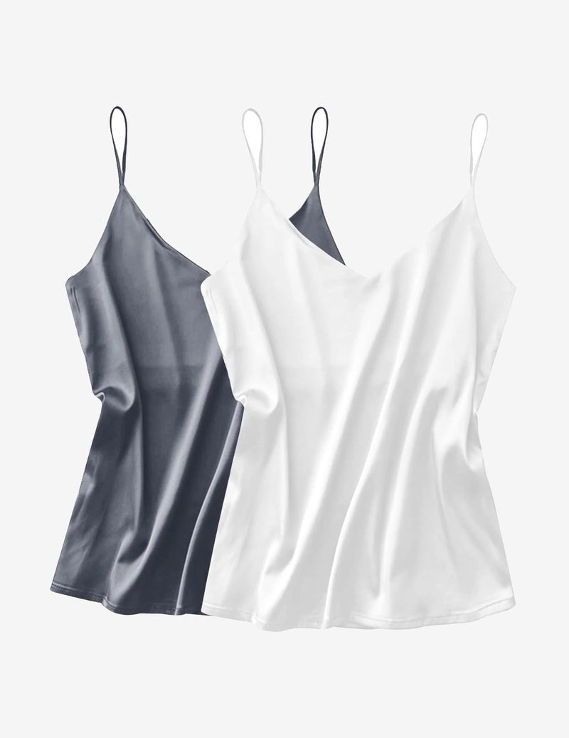 Satin tank tops 2-pack: dark gray and white satin camisoles with thin straps