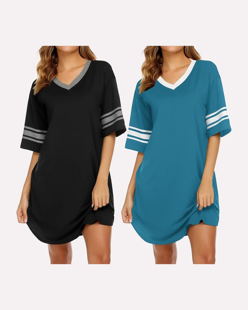 Ekouaer 2 Pack Sleepshirts Short Sleeve Pajama Dress