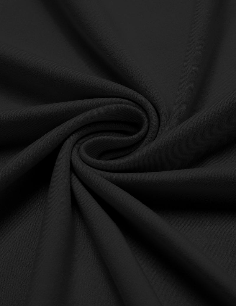 Black slim fit basic tops fabric close-up, smooth knit crewneck.