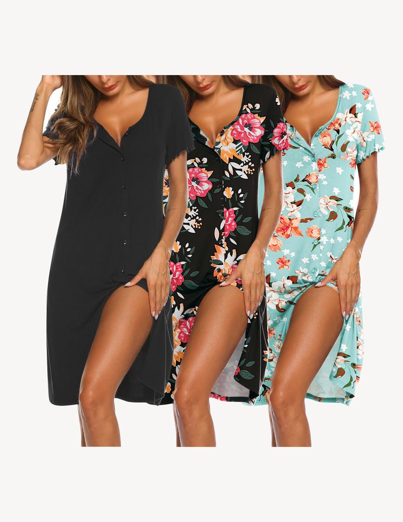 Ekouaer 3 Pack Button Down Night Shirts Dress