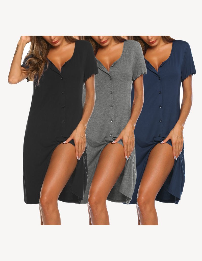 Ekouaer 3 Pack Button Down Night Shirts Dress