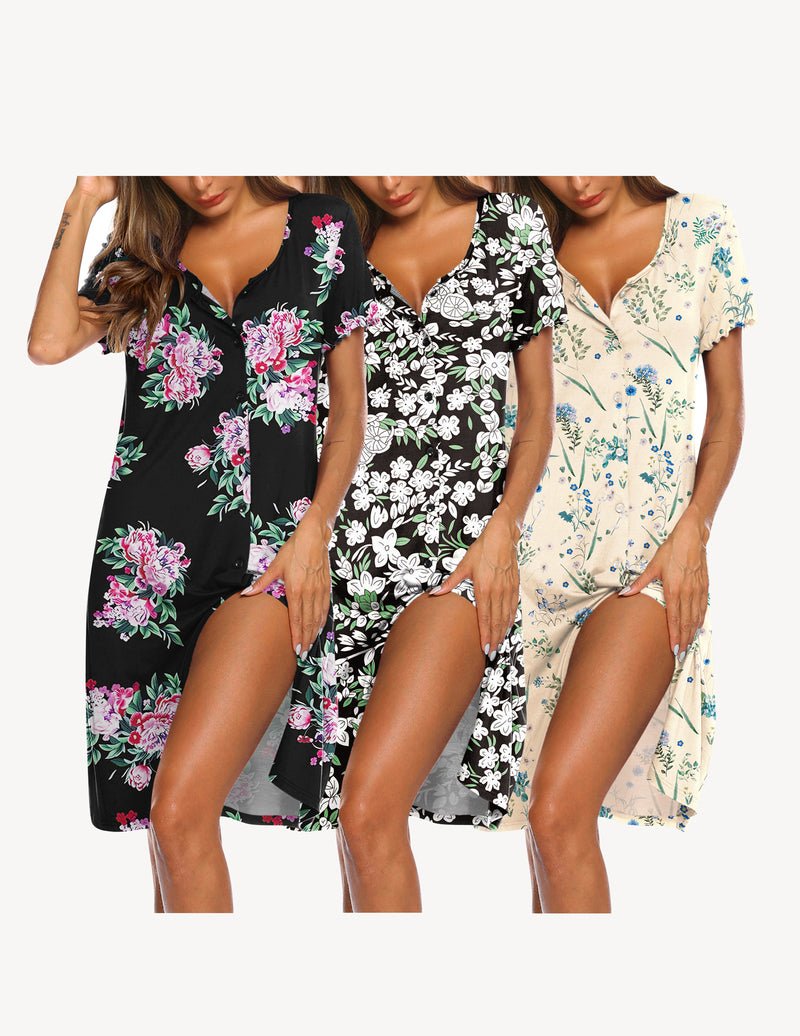 Ekouaer 3 Pack Button Down Night Shirts Dress