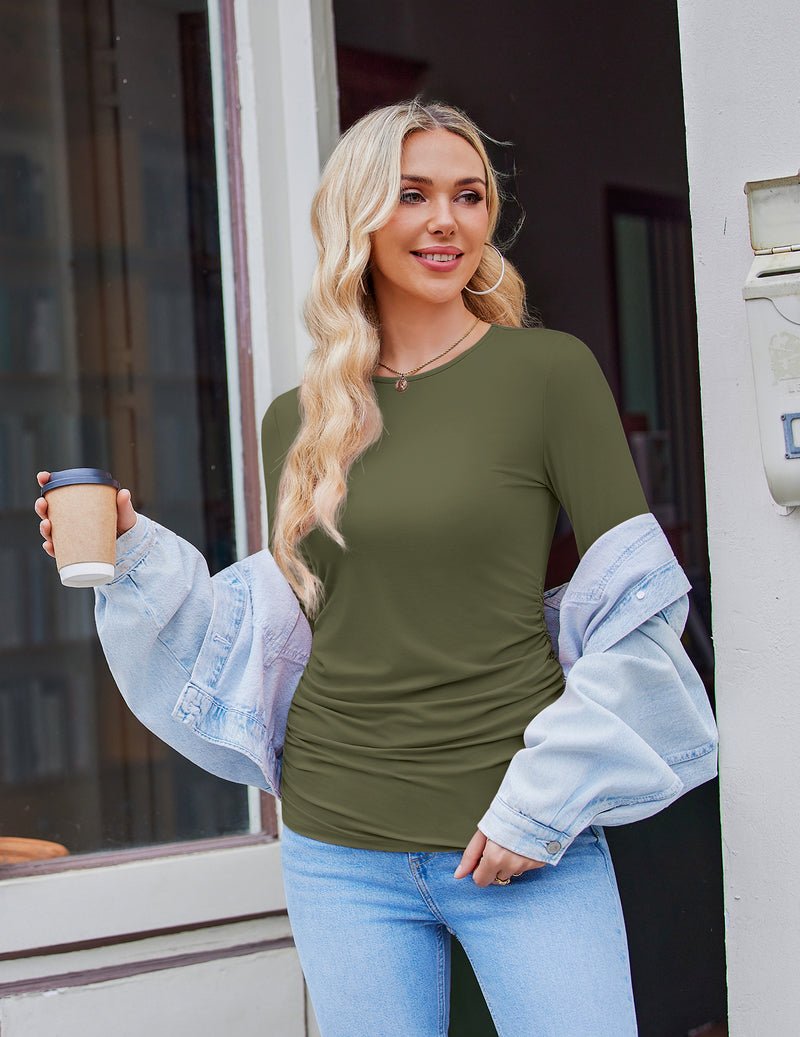 Long-sleeve maternity shirt, olive green with smooth drape at front