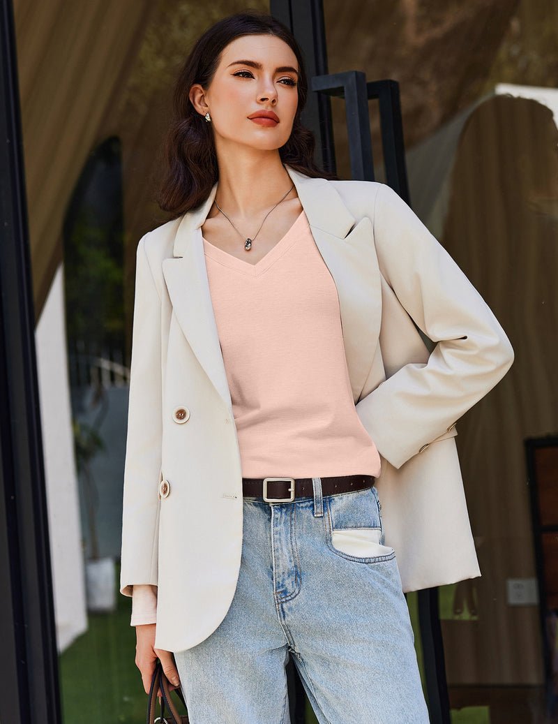 Langarm-Shirt mit V-Ausschnitt in hellem Rosé, glatte Jersey-Optik