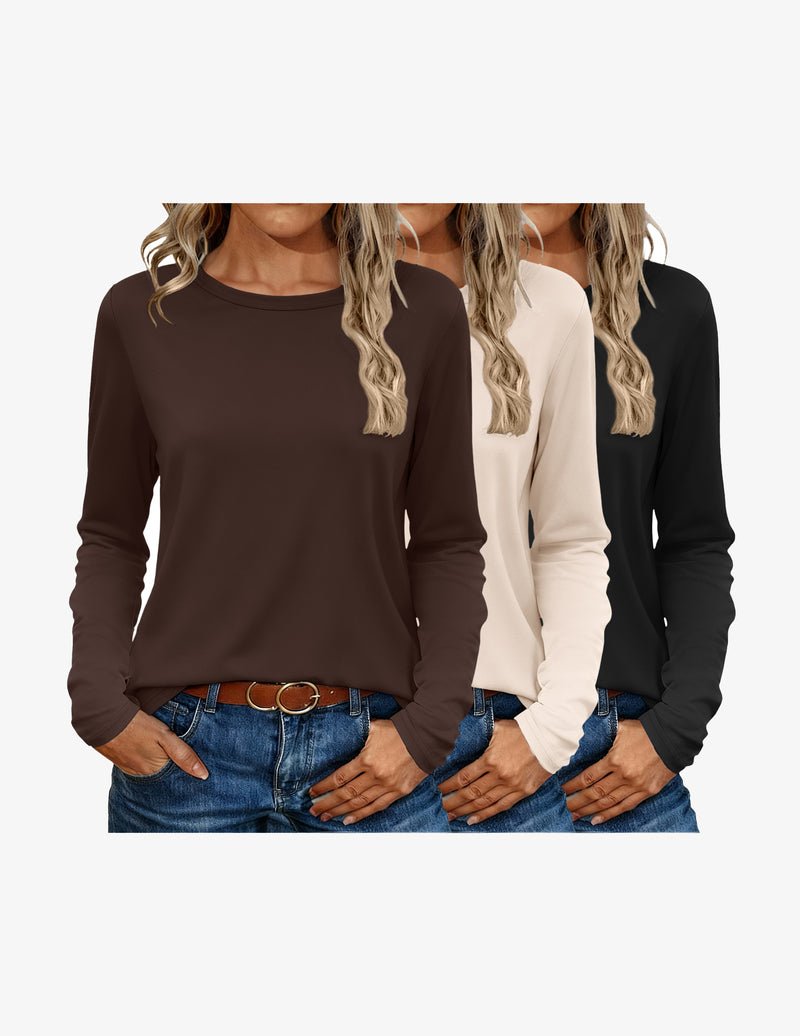 Thermal long-sleeve shirt set: brown, cream, black