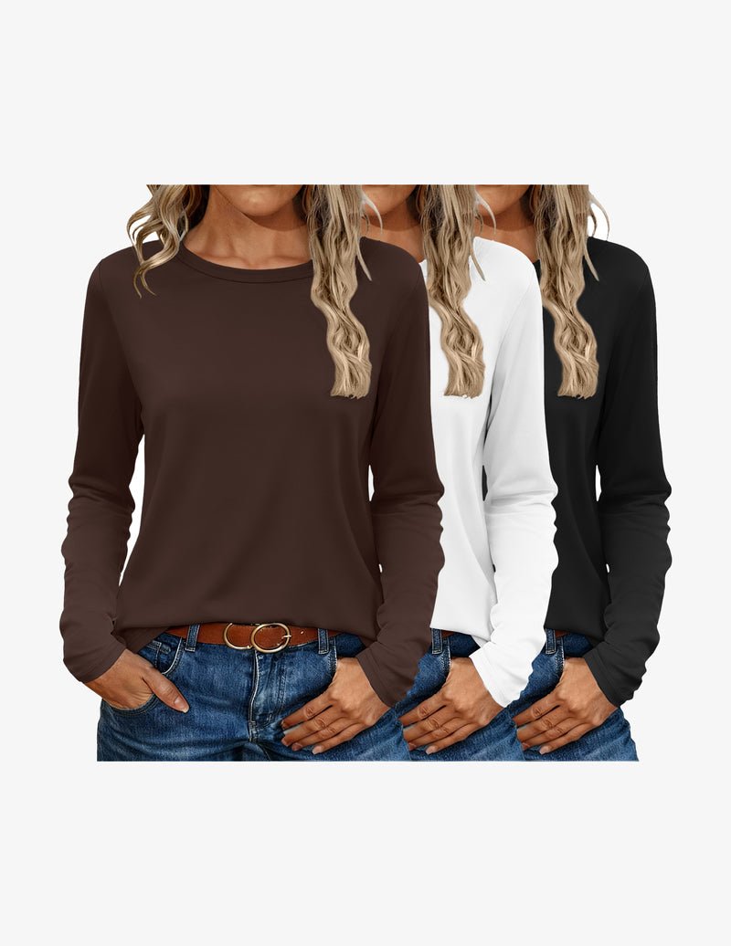 Thermal long-sleeve shirt set: mocha brown, white, black