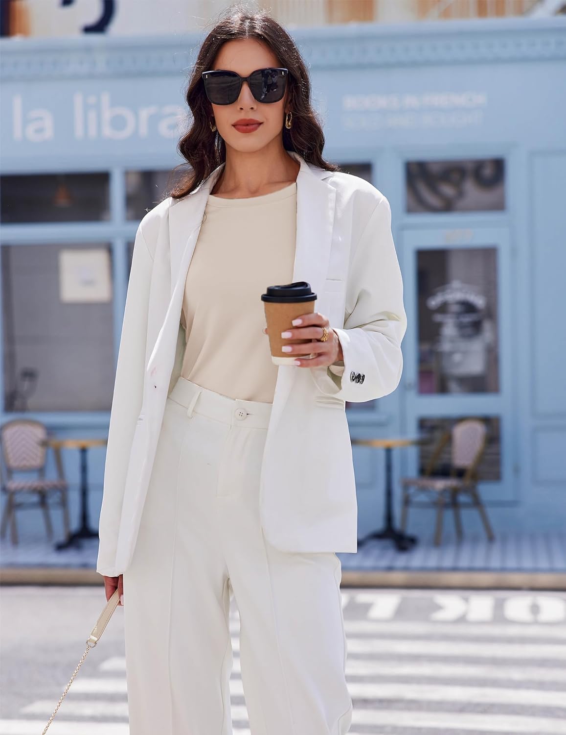 Light beige long-sleeve thermal crewneck top