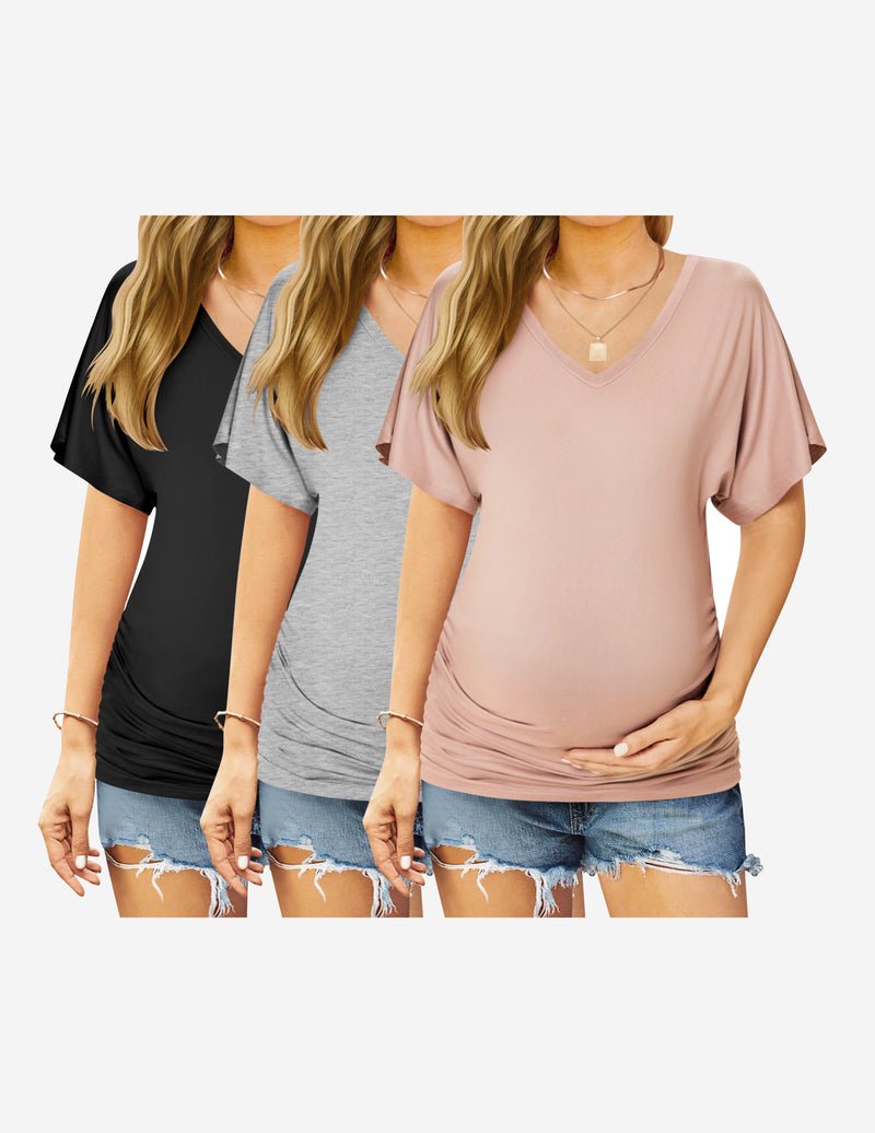 Ekouaer 3 Pack Maternity Shirts Side Ruched Tops