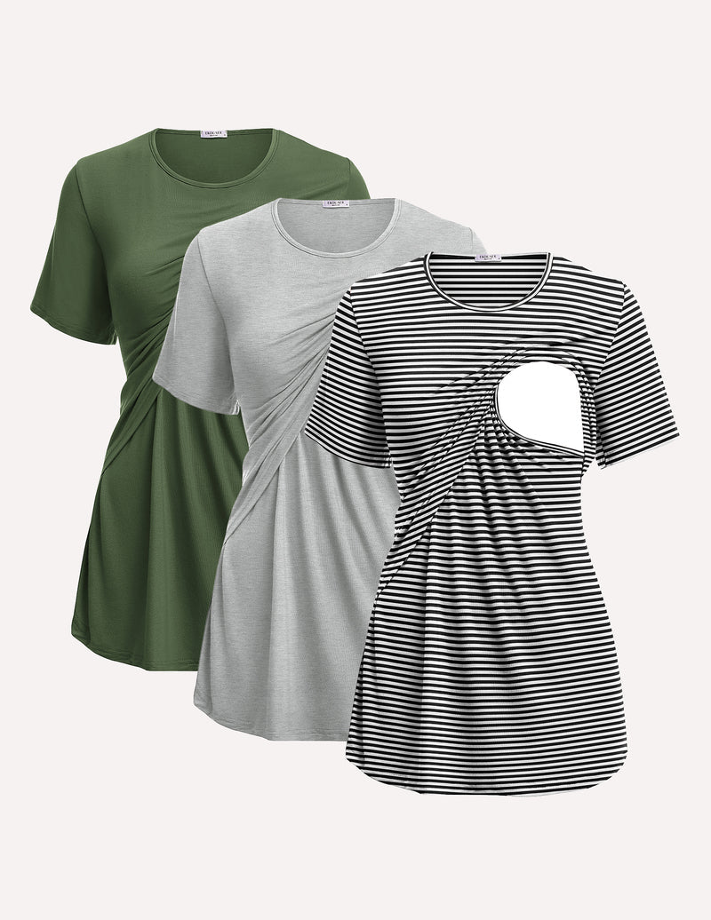 Ekouaer 3 Pack Short Sleeve Nursing Shirts Soft Maternity Tops
