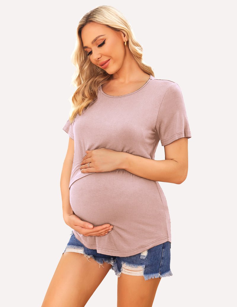 Ekouaer 3 Pack Short Sleeve Nursing Shirts Soft Maternity Tops