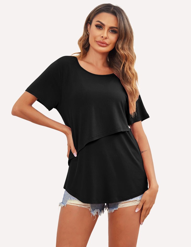 Ekouaer 3 Pack Short Sleeve Nursing Shirts Soft Maternity Tops