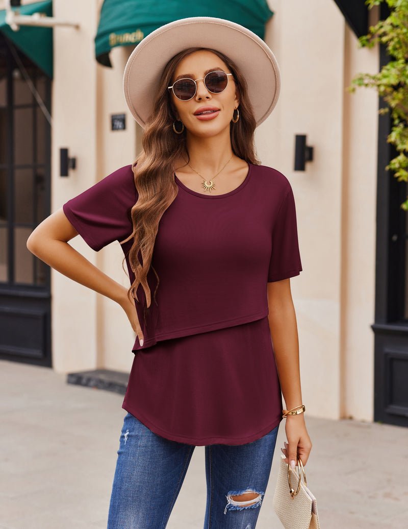 Ekouaer 3 Pack Short Sleeve Nursing Shirts Soft Maternity Tops