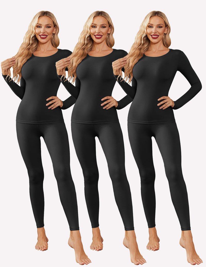 Thermal cold-weather set, long-sleeve top and leggings in all-black tones (3-pack)