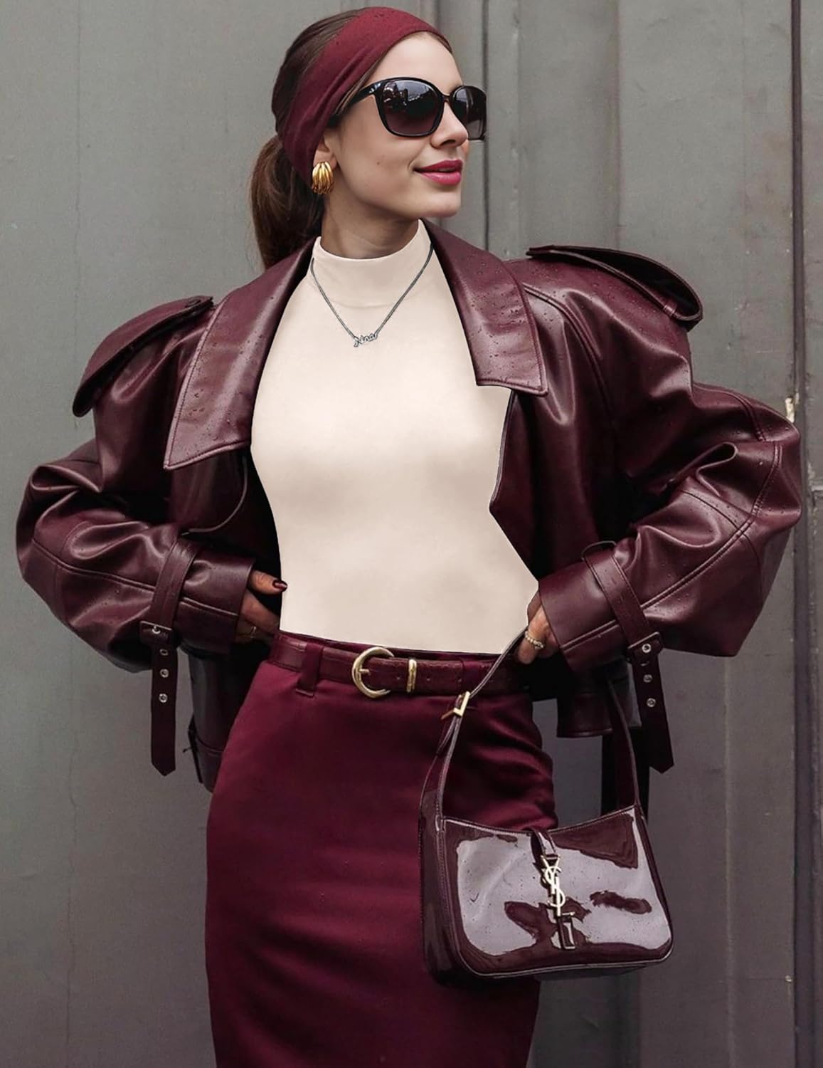 Cream long-sleeve mock turtleneck top