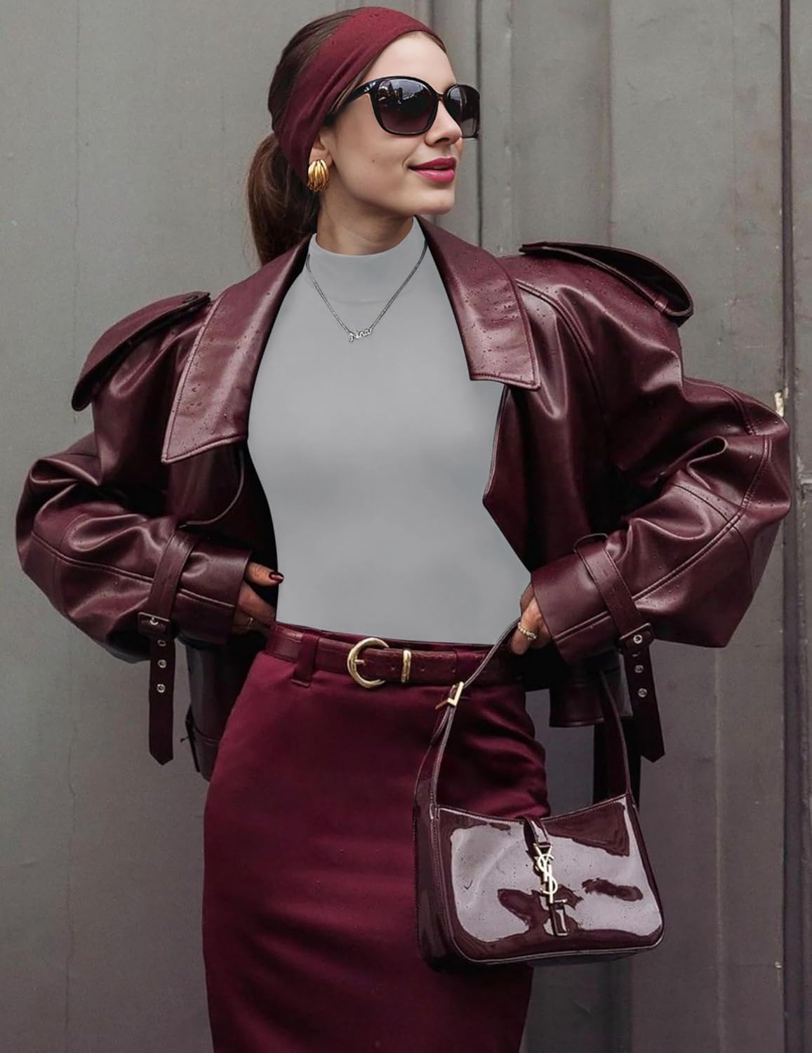 Light gray long-sleeve mock turtleneck top