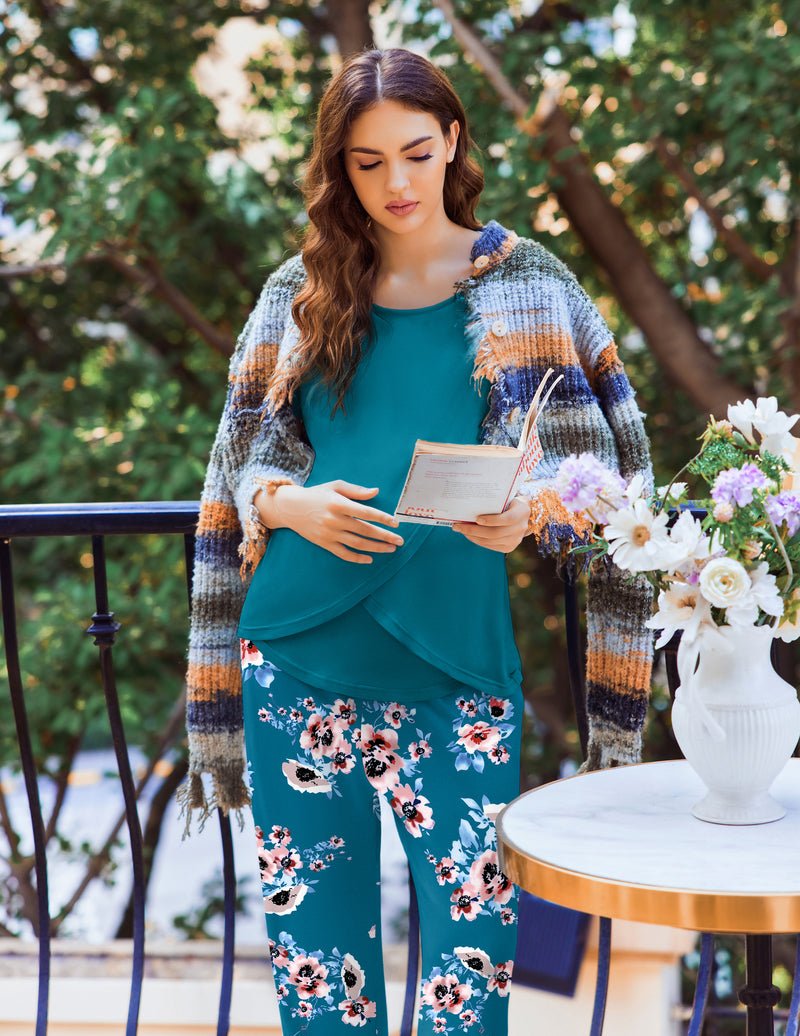 Ekouaer 3 PCS Maternity Nursing Pajamas Set
